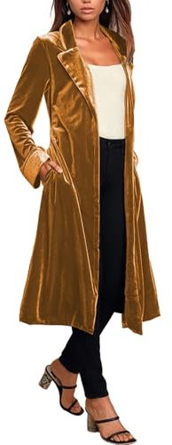 CRITOR Women Velour Long Blazers Duster Coats Open Front Lapel Velvet Cardigan Jacket