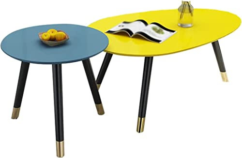 Set mit 2 modernen Couchtischen mit mattem Lack-Finish, Massivholzbeine, für Wohnzimmer, Schlafzimmer, Heimbüro, C-Größe 90 x 40 cm und 50 x 45 cm
