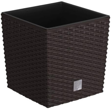 B2C Plant Flower Pot Square Rattan Planter Inner Pot 6 Sizes Garden Patio Home Large (Brown, 37L)