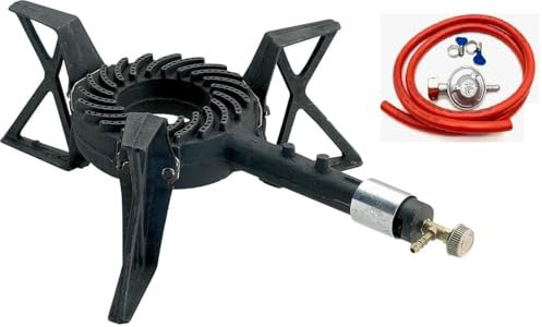 SMH LINE® Hornillo de gas con 3 patas, 57 x 32 x 20 cm, quemador de gas, wok de 8 kW, para exteriores, estufa de gas, barbacoa de mesa, quemador de gas propano (cocina con manguera/regulador)