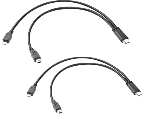 JSADZKJ Câble de charge USB C court Type C vers Micro et Mini C Câble de charge 2 en 1 Multi USB C Cable with Mini USB, Micro USB Port Connectors for Cell Phone Cameras and More 1FT