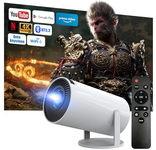 Proyector Portátil con Android 13, 2025 Actualizado Proyector 4k 1080P Full HD Soporte, Mini Proyector Portatil WiFi 6 BT 5.3, Proyector Cine en Casa para TV Stick/HDMI/USB/Laptop/Phone