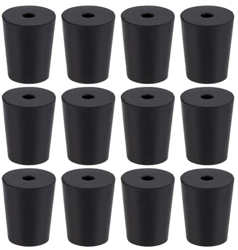 OLYCRAFT 12 Stück Gummistopfen Mit 1 Löchern Schwarz Gummistopfen Schwarz Mit 5mm Loch Dichtung Rohrstopfen Stopfen Konisch Labordichtung Gummistopfen Für Reagenzgläser Flaschen 25x16x20mm
