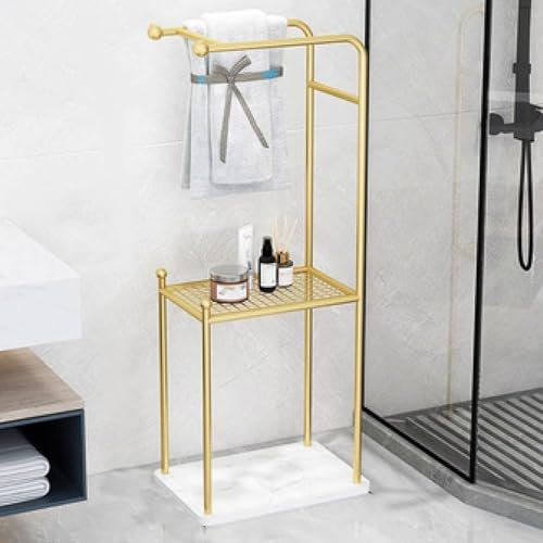 Porta Asciugamani Da Terra Con Mensola Fatto Di Ferro 2 Opzioni Di Archiviazione Piantana Porta Accappatoio Con Base in Marmo Nero, Oro(40 * 30 * 120CM)(Gold)