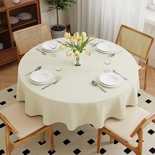Zdada Beige Abwaschbar Tischdecken Rund Ø150cm Polyester Tischdecke, Kratzfest, Fleckschutz Tischtuch Outdoor Tischwäsche für Garten, Esszimmer, Feiern und Haushal