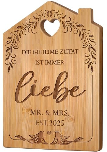 Giftasy Geschenk Hochzeit 2025 - Graviertes Bambus Schneidebrett, Hochzeitsgeschenk, Hochzeitsgeschenke für Brautpaar
