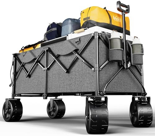 TRIUMPHKEY 332L Bollerwagen Faltbar mit Maximal 200kg Tragkraft, Faltbarer Bollerwagens mit Teleskopgriff, Einkaufswagen mit Abnehmbare Seitentaschen und Tankräder Grau