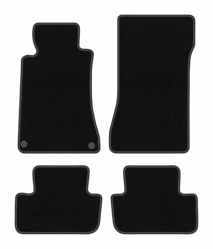 Velours-Fußmatten passend für Mercedes CLK W209 1997-2009, Schwarz, BASIC | passend für Coupé; dünner Velours-Teppich (Polypropylen), ca. 4 mm; rutschfest, vormontierte Befestigungen (Typ MS)