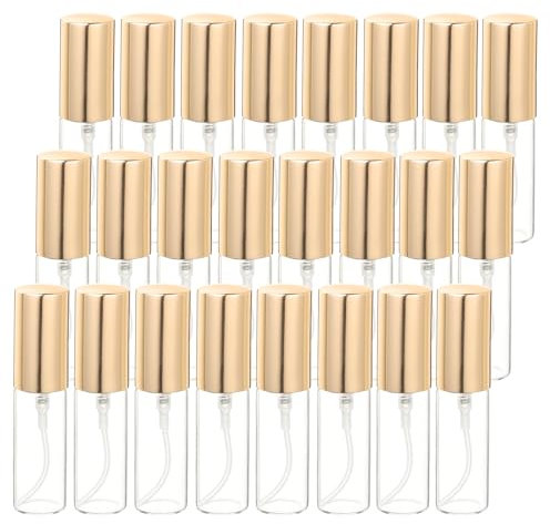 sourcing map 5ml Glass Mini Perfume Bottles, 25Pcs Fine Mist Bottles Refillable Empty Mini Spray Bottles with Aluminized Nozzle for Perfume, Travel Liquid, Essential Oil (Clear/Gold)