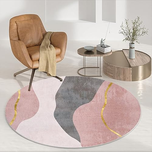 Tapis Rond Rose, Gris, Or Microfibre Tapis Doux Lavable en Machine,Tapis De Chambre Rond Doux Et Confortable Moderne,Moquette Chambre Antidérapant Tapis,Tapis Chambre Adulte Diamètre 120Cm