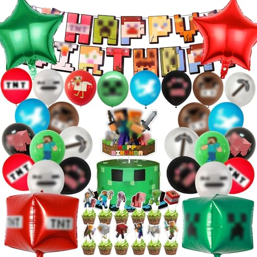 50 Stück Pixe Geburtstagsdeko Junge, Pixe Luftballons Geburtstag Set | Kindergeburtstag Folienballon, Geburtstag Party Deko Ballons Set für Kinder