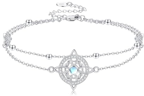 ONEFINITY Hexenknoten Armband S925 Sterling Silber Hexenknoten Keltisches Mondstein Armband Nudo De Bruja Plata 925 Original Witchy Irish Schmuck für Frauen