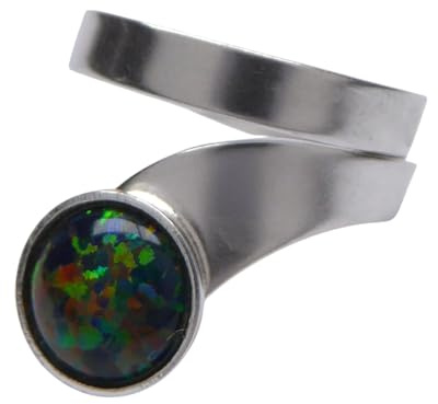 925 Silber Ring verstellbar mit 8mm Opal – Damenring aus Sterling Silber – Opalring in Weiß, Schwarz, Lindgrün, Blaugrün oder Blau – handgefertigt & hypoallergen