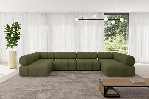 ALTDECOR Modulares Sofa Ecksofa in U-Form Corner modular Sofa Eckcouch Couch Wohnlandschaft Cauchsofa Polstersofa Garvo-U2-380x190x70 cm Grün