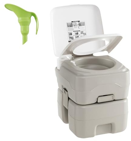 GYMAX Camping Toilette 20 L, kompakte Campingtoilette mit Spülpumpe, wasserbeständigem Schiebeschieber & Teleskoptrichter, tragbare Reise Toilette für Camping, Angeln, Wandern