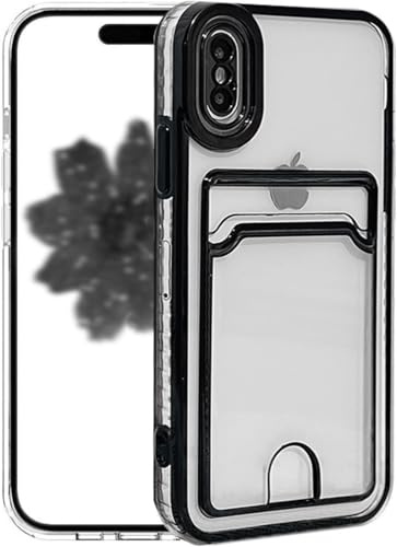 Riccase for iPhone X/XS Clear Case with Card Holder, Shockproof Transparent Soft TPU Protective Bumper Slim Cute for Phone X/XS Phone Cases, Black