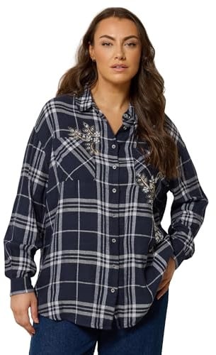 EVANS Curve Check Sequin Embellished Shirt - Women's - Plus Size Curve