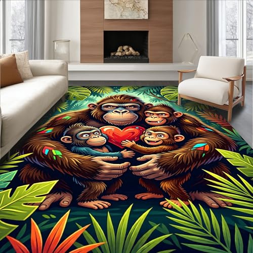Design&I Low Pile Flatwoven Area Rug 6x9, Delightful Ape Family Cushion Knotting Kit, Machine Washable, Stain Resistant Indoor Rug for Living Room, Bedroom, Non Slip(Brown, 6x9)