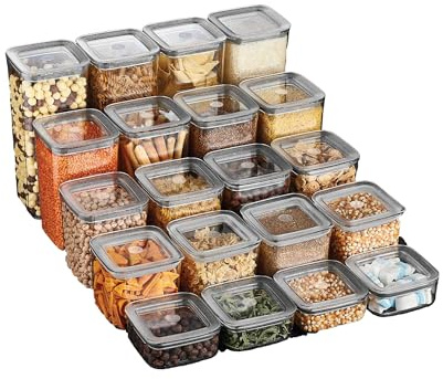 Vip Ahmet 20-teiliges Frischhaltedosen-Set mit luftdichten Vakuumdeckeln – BPA-frei, Speisekammer-Organisationsset für trockene Lebensmittel, Müsli und Nudeln – 5 Größen