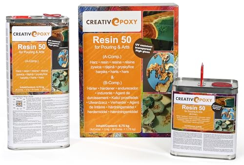 CreativEpoxy Epoxidharz Resin 50-2K klares Gießharz/Vergussharz | selbstentlüftend, UV-beständig & lösemittelfrei | hohe Schichtdicke bis 50 mm | für Resin Art, River Table, Holz, Möbel 6,75kg