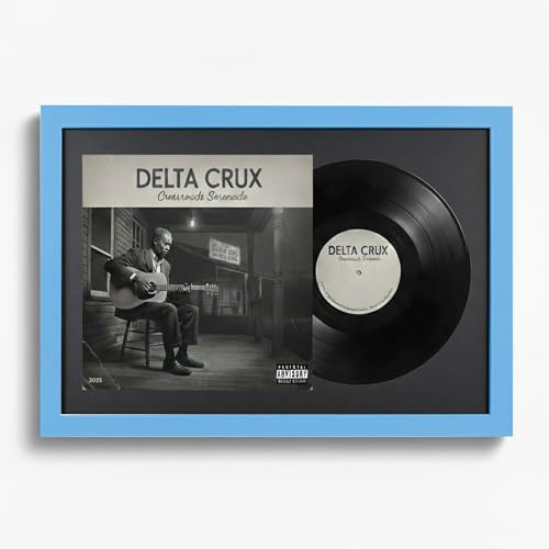 K-Möbel Schallplatten Rahmen Blau 40x60cm mit schwarzem Passepartout - Made in Germany - Vinylrahmen aus Echtholz für die Vinyl - UV-geschütztes Passepartout aus 100% Alpha-Zellulose