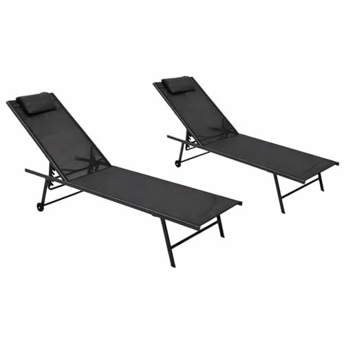DEGAMO Rollenliege Gartenliege Milano, Stahl anthrazit + Textilgewebe grau, verstellbar, Outdoor, 2 STÜCK