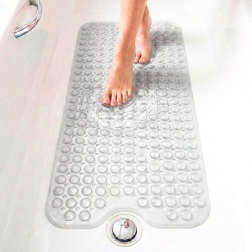 edihome, Alfombra Bañera Antideslizante, 100x40 cm, Alfombrilla Ducha, Burbujas con Ventosa sin BPA, Antibacterial, Resistente al Moho, Lavable a Máquina (Transparente, 100 x 40 cm)
