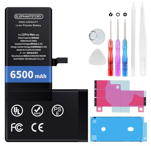 6500mAh Akku für iPhone 11 Pro Max, Hohe Kapazität Ersatzakku, Li-Polymer Akku mit Reparatur Werkzeugsatz und Anleitung