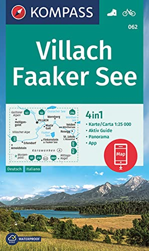 KOMPASS Wanderkarte 062 Villach, Faaker See 1:25.000: Wanderkarte mit Aktiv Guide dt./ital., Panorama und Radwegen.