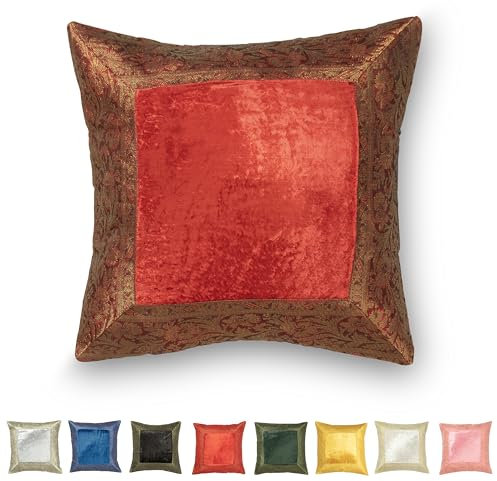 Aga´s Own - Orientalischer Kissenbezug aus Samt Brokat & Reiner Baumwolle - Luxus Kissenbezüge in 17 Farben & 8 Größen - Orient Kissenhülle - Kissenbezug Samt Brokat & Baumwolle (40 x 40 Weinrot)