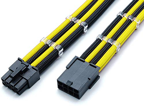 Shakmods 8 Pin ATX CPU Motherboard Sleeved Extension Cable 30cm + 2 Cable Combs (Yellow & Black)