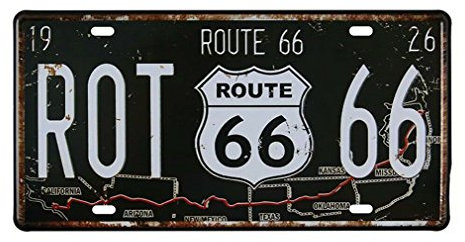 Eureya Plaque d'immatriculation route 66 en métal vintage pour garage, décoration murale, pin-up, 15 x 30 cm
