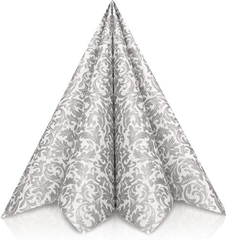 GRUBly® Servietten SILBER, Stoffähnlich [50 Stück], Hochwertige Silberne Servietten, Tischdekoration für Hochzeit, Geburtstag, Feiern, Taufe, Kommunion, Konfirmation, 40x40cm, AIRLAID QUALITÄT