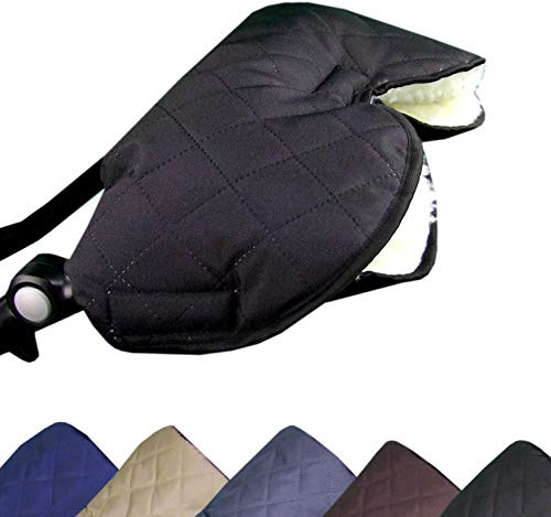 BAMBINIWELT universaler Muff Handwärmer Handschuhe für Kinderwagen Buggy Jogger mit Wolle RAUTE (schwarz) XX