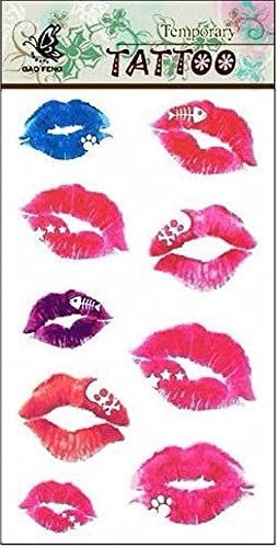 EROSPA® Tattoo-Bogen/Sticker temporär - Lippen/Kußmund - 9 x 15 cm