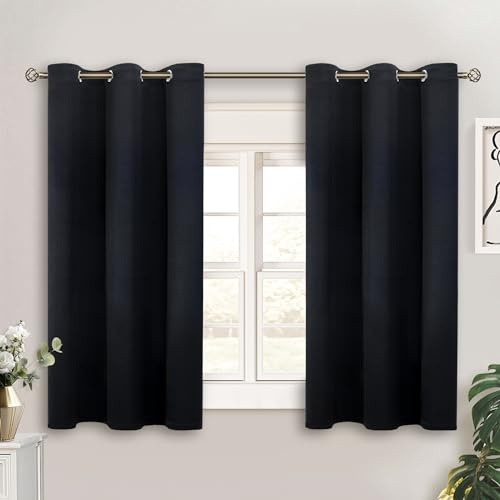 BGment Black Short Blackout Curtains for Small Windows, 38 x 45 Inch Thermal Insulated Tier Set of 2 Panels Sun Blocking Drapes for Kitchen Bedroom