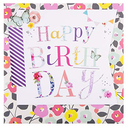 Hallmark Biglietto di auguri di buon compleanno, motivo farfalla e floreale, colore rosa