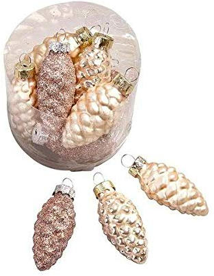 Hochwertige Glas Zapfen zum Hängen & Dekorieren - 6cm - 12er Set - Glaszapfen/Zapfenhänger – Christbaumschmuck/Tischdeko Weihnachten (Creme)