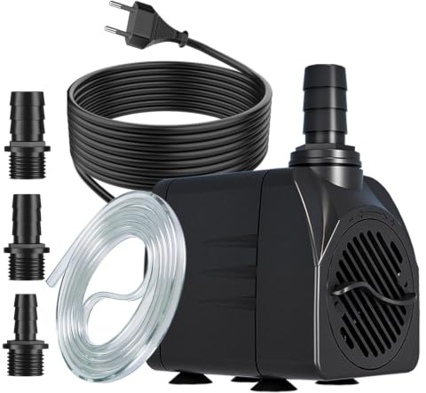 Knifel Springbrunnenpumpe 30W 2000L/H mit 3m extra langem Netzkabel | Förderhöhe 2.2m, 1.5m Schlauch, durchflussregulierbar, ultra leise, Überhitzungsschutz für Aquarium, Garten, Brunnen, Teich