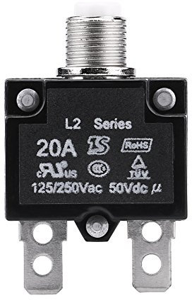 KIMISS Interruptor térmico 20A 125/250V, para generador, protección sobrecarga y reinicio automático, disyuntor