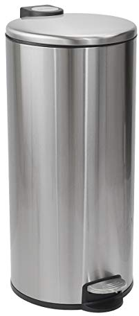 CALITEK 30 Litre Kitchen Bin Stainless Steel Pedal Waste Rubbish Bin with Removable Inner Bucket Odour Free Soft Close Lid Hands Free Operation with Fingerprint Proof Coating (Silver)