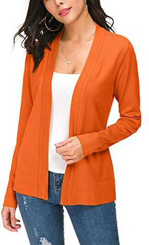 Mujeres Ligero Manga Larga V Cuello Frente Abierto Punto Cárdigan (M, Naranja)
