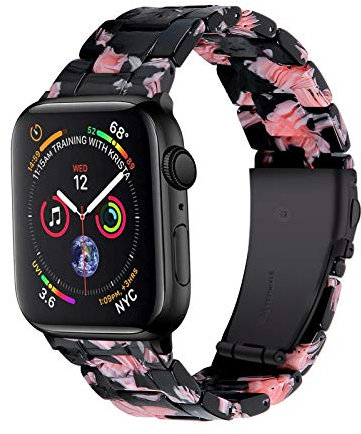VENTER Compatible avec Apple Watch 38mm 40mm Bracelets,libération Rapide Résine Fermoir en Acier Inoxydable Remplacement Bracelet pour iWatch SE 6/5/4/3/2/1,Rose en Noir