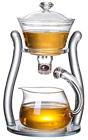 Mozeo Lazy Kungfu Teiera in vetro semiautomatica per tè con aspirazione, teiera automatica per infusione dell'acqua, set da tè in vetro con fiori per ufficio (teiera trasparente)
