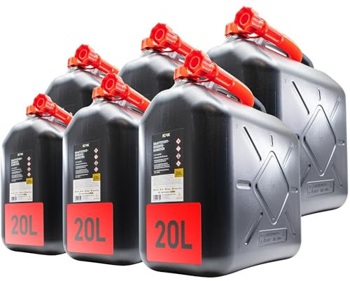 KOVA® 6x Benzinkanister 20L SCHWARZ Dieselkanister Reservekanister Kraftstoffkanister 20 Liter Wasserkanister für Benzin Diesel Wasser AdBlue Auswahl: 5 10 10L ltr 5L 20-Liter-Kanister & Außgießer