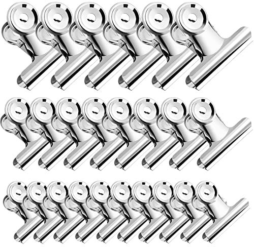 JEFFOUOO 24 Stück Bulldogge Büroklammern Silber,3 Größen Metall Klammern,Große Metall Scharnier Clips,Metall Scharnierklammern Büroklammerklemme,Klammern für Lebensmitteltüten Fotos,Büro Küchenbedarf