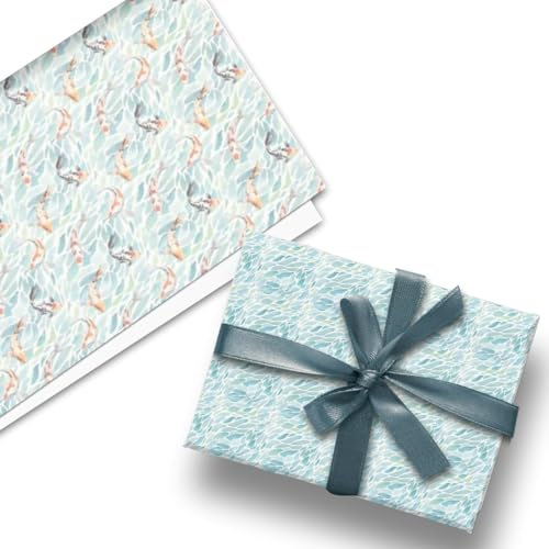 Glick Luxuriöse flache Verpackung, drei Bögen doppelseitiges Fisch-Geschenkpapier, perfekt für Geschenkverpackungen für Geburtstage, perfekt für Koi-Karpfenliebhaber, 50 x 70 cm, wenn geöffnet, Türkis