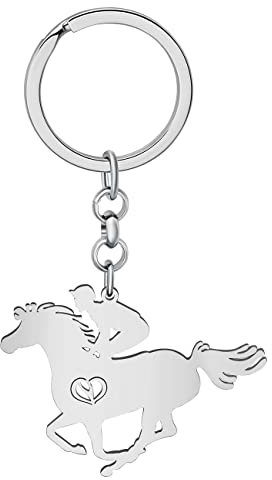 DOWAY Porte-clés en acier inoxydable mignon en forme de cheval pour femmes et filles - Porte-monnaie - Accessoires de voiture, Cheval de course Argent, W2L2