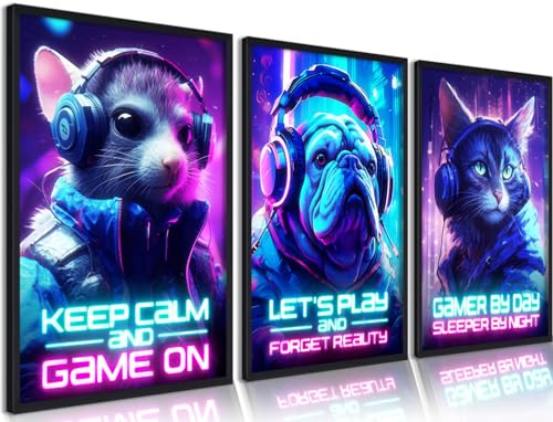 Coole Gaming-Wandkunst, Retro-Videospiel, digitale Poster, Bilder, buntes Neon-Gamepad, Leinwandmalerei für Jungenzimmer, Kinderzimmer, Spielzimmer, Schlafzimmer, für Jungen, Heimdekoration, ungerahmt