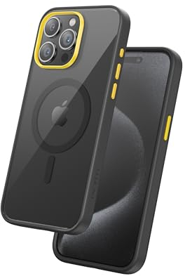 FLOLAB Surtect Tri-Fusion magnetische Schutzhülle für iPhone 15 Pro Max, schlankes Design, Magsafe-kompatibel, militärischer Rahmen, schwarze Rückplatte, Cybergelb